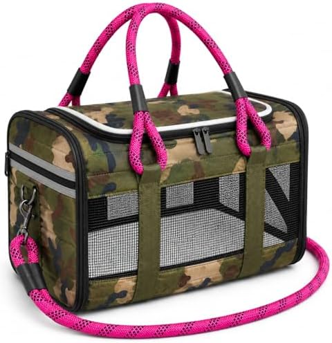 Soft-Sided Pet Carrier, Camo Pink, 19.7 x 11.8 x 11.4 in