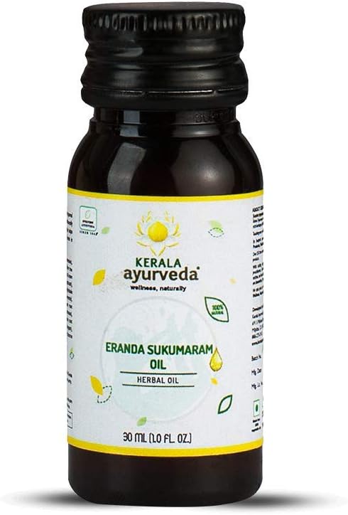 Kerala Ayurveda Eranda Sukumaram Herbal Oil for Internal Use to Help Support Healthy Elimination & Normalizes Vata and Pitta doshas, 1.01 Fl Oz