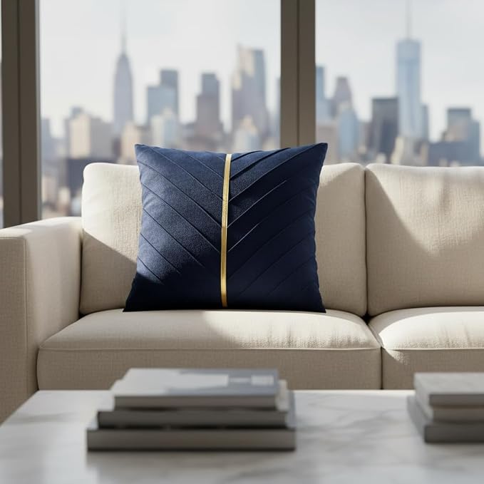 Velvet Throw Pillow Covers 18x18 Pack of 2 Gold Decor Navy Blue | Soft Solid Pillow Covers,Modern Luxury Home Decor,for Couch Chair Sofa Bedroom Livingroom,Hidden Zipper,Ideal Gift,Easy Care