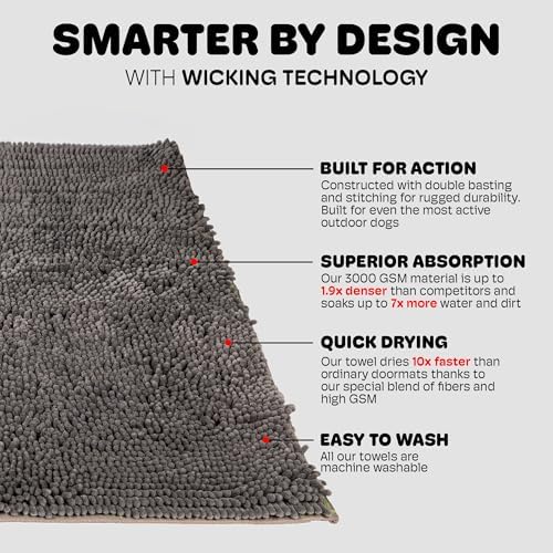 Dog Gone Smart Dirty Dog Doormat - Fast Drying Rug - Silver Grey, 31x20 in | Super Gripper Backing for Clean Floors - Absorbent Microfiber and Machine Washable Mat for Muddy Paws
