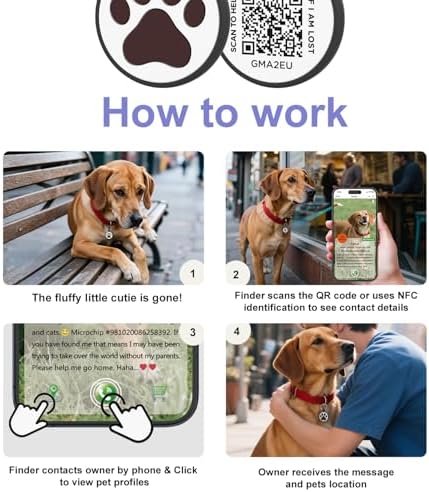 QR Code Cat Tag, Modifiable Pet Online Profile, Multiple Emergency Contact, Scannable QR Pet ID Tag, Instant GPS Location Email Alert (Medium to Large Breeds - 1.25", Black & Rose & Purple)