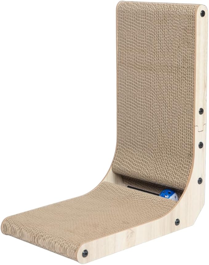 Best Pet Supplies Catify L-Shaped Cardboard Cat Scratcher - H: 19" | 15"x 9"x19", Ball Toy Included, Durable Corrugated Cardboard, Space Saving Design, Furniture Protector, Indoor Cats & Kittens