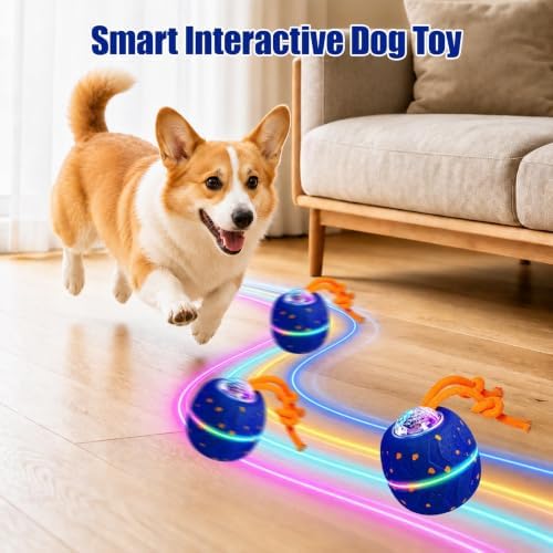 Smart Interactive Dog Toy Ball, Dog Enrichment Toys, Dog Barking Ball, E-TPU Material, Electric Automatic Moving and Rolling Dog Toy with Rope for Small, Medium, Large Dogs Boredom