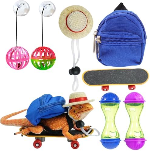 7 pcs Breaded Dragon Toys Set, Lizard Feed Balls Enrichment Toy Skateboard