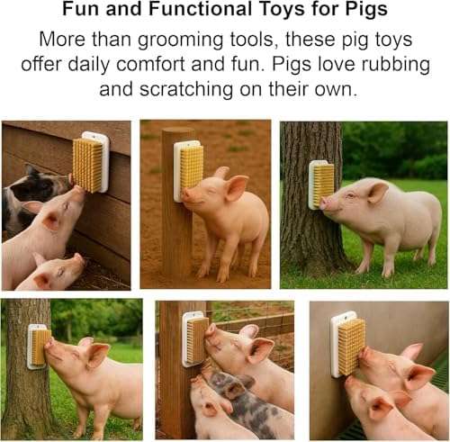 2Pcs Pet Enrichment Toy, 2-in-1 Self-Grooming and Scratch Brush for Mini Pigs, Cats & Dogs – Encourages Natural Behavior, Reduces Stress, Easy Install for Pens, Crate or Yard