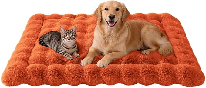 SOMAHE Plush Dog Bed Mat, Machine Washable, Large 35x27 Vibrant Orange | Machine Washable + Non-Slip Paw Bottom: plush dog mat stays fluffy and helps reduce sliding on indoor floors.