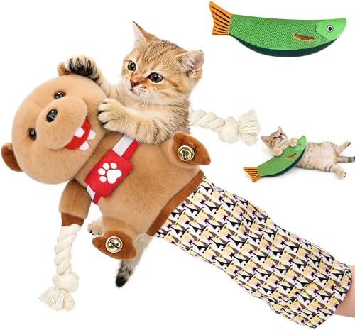 Cat Wrestling Glove - Cat Puppet Wrestler Toy with Tough Padding for Safe Interactive Play, Cat & Dog Wrestling Interactive Toy with Fish Toys, Kids & Pet Safe for Training & Exercise (B)