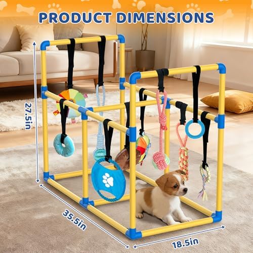 Large Puppy Play Gym & 10 Toys (Yellow,33.5″ x 28.5″ x 19.6″‌)