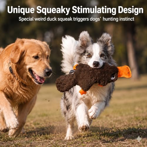 Platypus Squeaky Dog Plush Chew Toy, Interactive Tug Squeaky Toy for Chewers, Medium Large Dogs & Fetch Play, 15 Inch Stuffed Play Toy with Thick Oxford Cloth Beak for Gentle Gum Care
