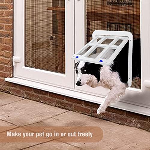 Namsan Dog Door for Screen Door, Passage 11.2 x 14.4 inches, Doggy Door for Sliding Door, Dog Screen Window, Magnetic Flap Auto Closing, Screen Door with Doggie Door Built in, Lockable, White