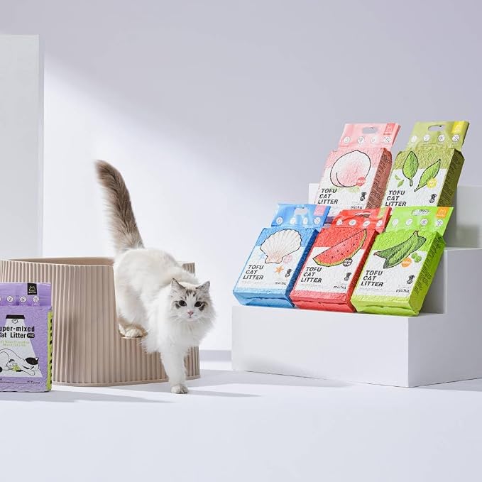 Michu Tofu Cat Litter Natural Clumping Tofu Cat Litter, Fast Clumping and Easily Scoop-able 5.5lb/88oz 5 Scents - Greentea, 12 Pack