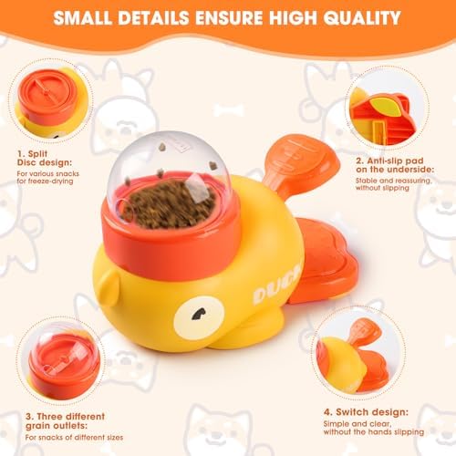 Dog Interactive Treat Dispenser, 2026 New Yellow Duck Cat Treat Dispenser, Interactive Dog Toys Food Puzzle Slow Feeder, Dog Food Slow Treat Feeding Dispenser for Small & Large Cats Dogs