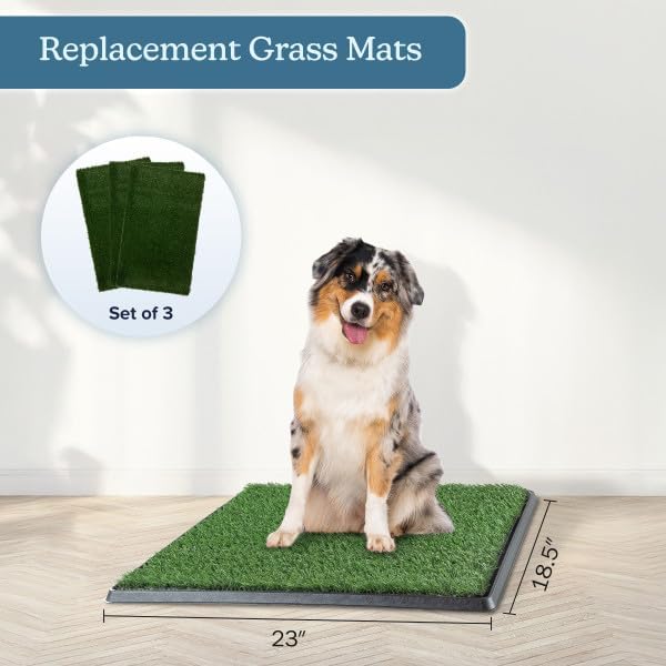 PETMAKER Artificial Grass Puppy Pee Pad for Dogs, Set of 3, 18.5” x 23” | Reusable Washable Turf Pads for Dogs, Indoor and Outdoor Fake Grass Potty, Pet Housebreaking Supplies