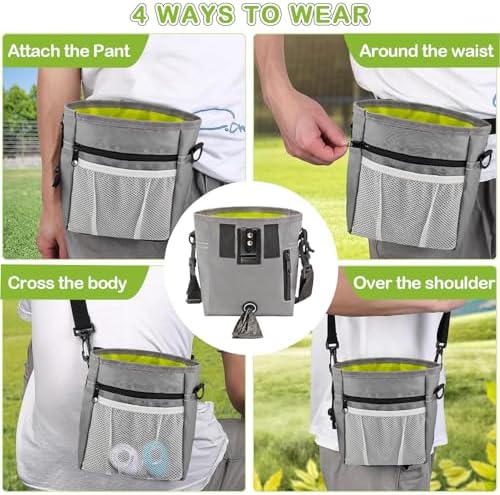 Dog Treat Pouch for Training -6 PCS Dog Training Treat Bag with Clicker, Poop Bag Dispenser, Whistle, Collapsible Bowl, Silicone Pouch, Adjustable Waist Pack for Dog Walk, Park, Outdoor Charcoal Gray