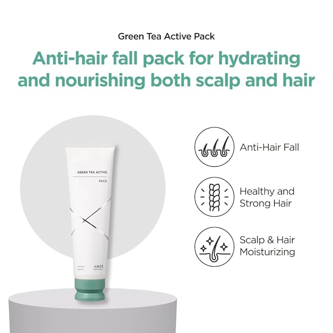 AMOS PROFESSIONAL Green Tea Active Shampoo 2.0 fl.oz + Hair & Scalp Pack 1.3 fl.oz Mini Kit l Anti-Aging for Fine, Thinning Hair | Protects Scalp & Volumizing Hair