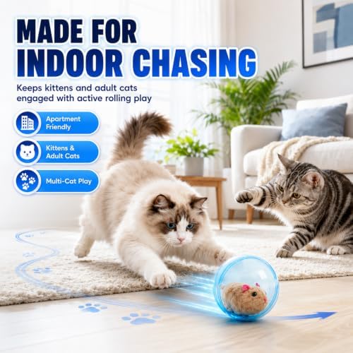 Cat Toys Interactive Smart Ball Automatic Rolling Rush Giant Hamster Moving Indoor Stimulation Wiggly Electronic Bored Adult Self Play Fun Motion Mouse Dog Small Kitten Accessories