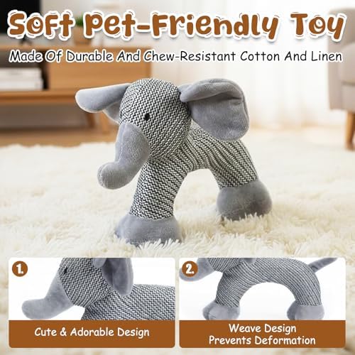 Pet Lori Linen SafariCompanions,Linen Safari Squeaky Dog Chew Toy,Robust Indestructible Dog Stuffed Toy for Small Medium Dogs,Dog Toy with Squeaker-Elephant