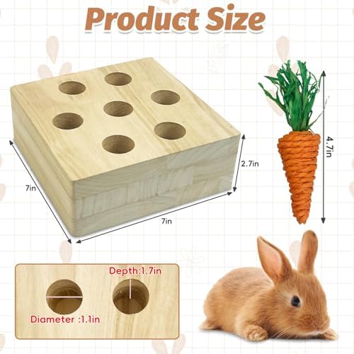 PINVNBY 6 PCS Rabbit Foraging Toys Wooden Bunny Enrichment Toy Guinea Pig Chew Toy Hamster Interactive Hide Treats for Rabbits Bunnies Chinchillas Rats (with 5 PCS Carrot Teething Toys