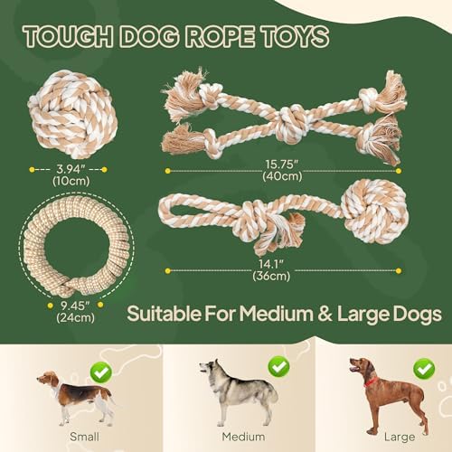 TwoEar Dog Rope Toy for Large Dogs - 4 Pack Natural Cotton Dog Chew Toys