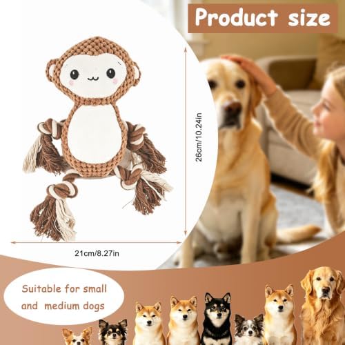 Plush Squeaky Chew Toy for Small Medium Large Dog,(Brown Monkey)