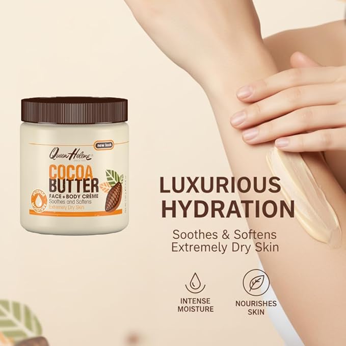 Queen Helene Cocoa Butter Face & Body Cream – Extra Rich Moisturizing Formula for Dry Skin | Softens, Smooths & Restores Radiance | 4.8 oz Jar (3 Pk)