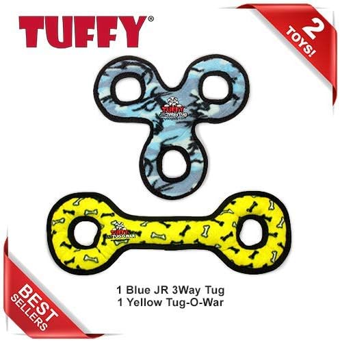 TUFFY® 2 Pack TugOWar and Small 3-Way Tug Ultra Durable Plush Dog Toys