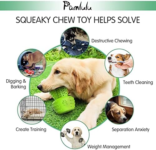 Pamlulu Dog Chew Toys & Teeth Cleaning Brush - Dental for Small, Medium & Large Dogs, Rubber Squeaky Toys for Aggressive Chewers, Cactus Tough Toys