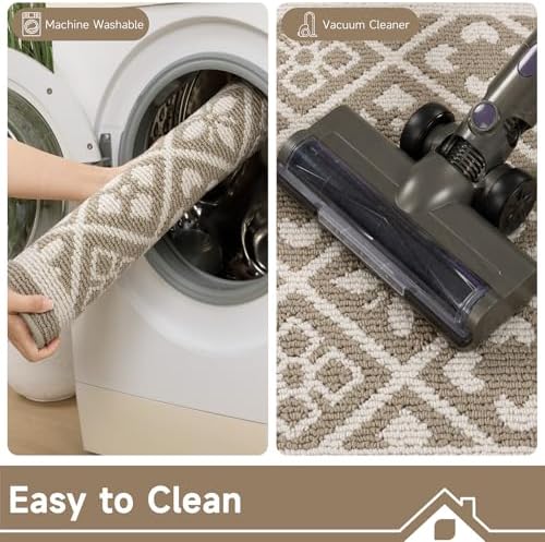 Ileading Hallway Runner Rug 2x6 ft,Washable Indoor Beige Carpet with Non Slip Rubber Backing,Low Pile Durable Kitchen Floor Mat for Laundry Entryway Door & High Traffic Areas