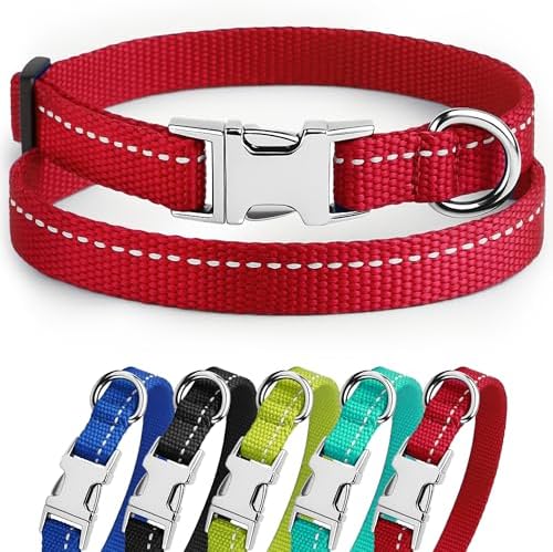 Reflective Dog Collar, Quick-Release Buckle (Red, 7-11 Inch)