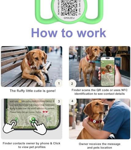 QR Code Dog Tag with NFC, Personalized Pet ID Tag, Silent Silicone Dog ID Tag, Modifiable Pet Online Profile, Multiple Emergency Contact, Scan QR Code Send GPS Location Email (Small Green)