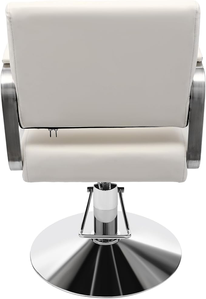 Salon Chair for Hair Stylist, Hydraulic Barber Chair with 360° Swivel, Height Adjustable Styling Chair for Barbershop, Beauty Salon, Tattoo & Spa Equipment, Off-White and Silver, 2Pcs