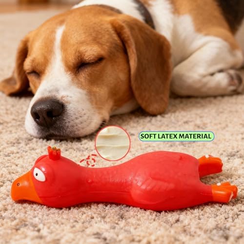 6.7" Squeaky Latex Dog Toy gripping, Cute Little Chicken Rubber Toy for Chewing and Grinding Teeth Interactive Play for Small Medium Dogs -(1Pcs Red)