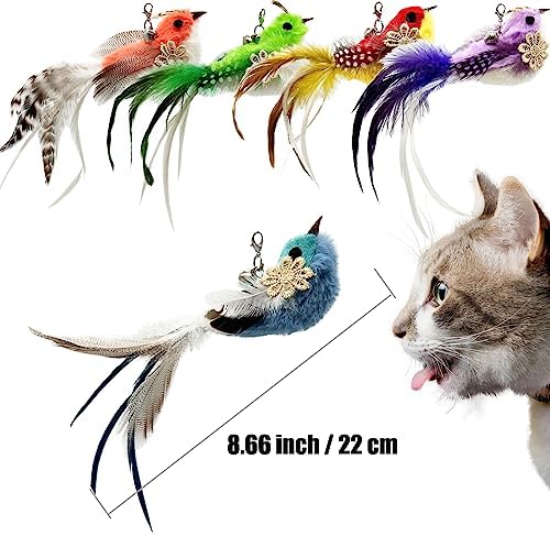 Cat Wand Toy, 6 Pieces Interactive Cat Wand Bird Feather Toys for Indoor Cats Play Exercise