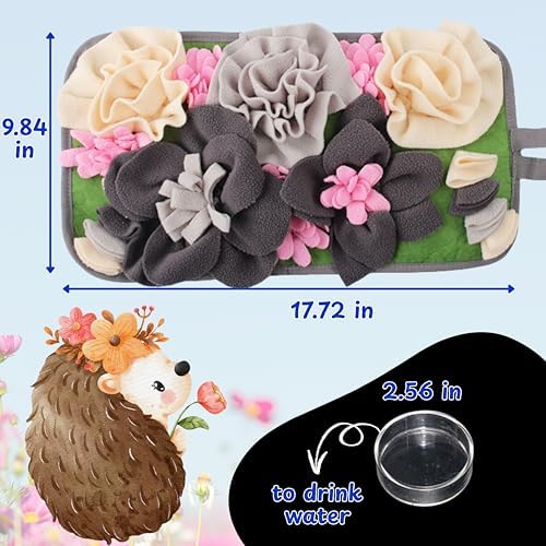 Foraging Mat For Hedgehog Enrichment Toys, Hedgehog Toys For Cage and Water Bowl, Interactive Feeding Toy For Small Pet, Rabbit Foraging Mat, Hedgehogs Accessories, Guinea Pig Toy (Gray, 17.7x9.8in)