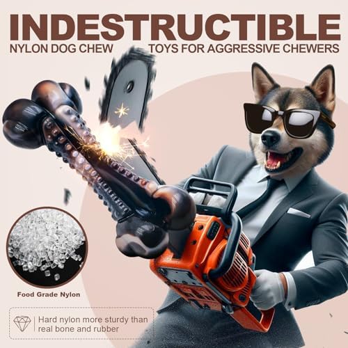 Dog Chew Toys for Aggressive Chewers, 3Pack Indestructible Nylon Tough Large Dog Toys for Small Medium Dog, Durable Interactive Dog Bone Chew Toy to Keep Them Busy, Real Beef&Bacon Flavor