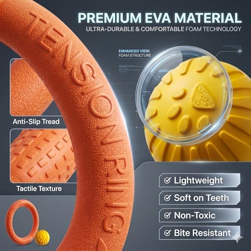 Large Dog Toy Ring and Ball Combo Set, Floating EVA 2 Pack (Orange, Large)
