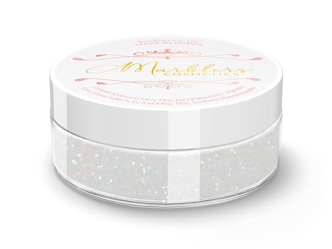 MARBLERS Holographic Face & Body Glitter [Rainbow White] 0.18oz (5g) | Fine | Non-Toxic | Vegan | Cruelty-Free | Festival, Rave & Party Makeup | Eye, Hair, Nail Polish, Eyeshadow | Nail Art | Gel Nail