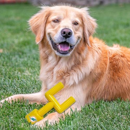 NFL Miami Dolphins Mega-Chew Hard Nylon Bacon-Flavored Dog Bone Football Goal Post Chew Toy. Interactive Tasty Fun Dog Chew Toy. Indestructible Strong & Durable Pet Chew Toy. Extra Tough Dog Toys