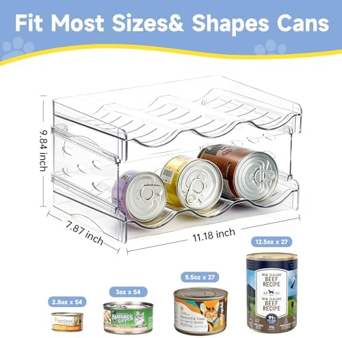 Cat Food Can Organizer 2-Tier Hold 36 Cans 3.5oz Transparent Cat Can Rack