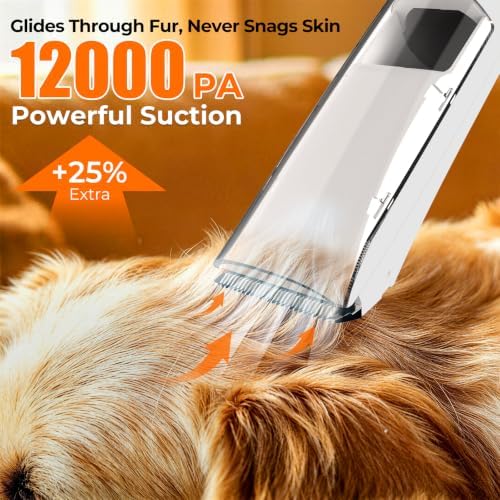 Dog Grooming Vacuum Kit, 12000Pa Pet Hair Vacuum with Clipper | 2L Dust Cup, Low Noise, 5-in-1 Grooming Kit with Clipper & Cleaning Brush for Home Shedding and Trimming, PG100