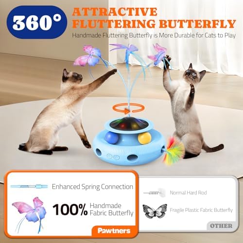 Pawtners Cat Toys, Automatic Interactive Kitten Toys for Indoor Cats, Blue