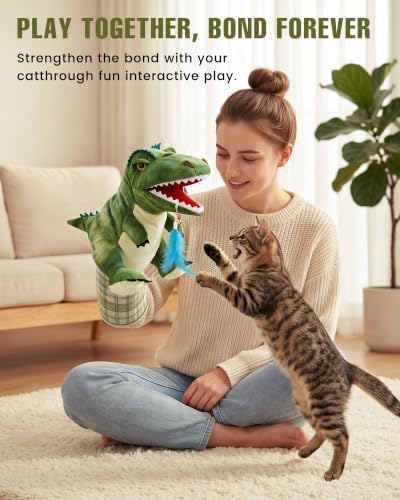 T-Rex Dinosaur Cat Puppet Glove, Interactive Toy with Movable Jaw