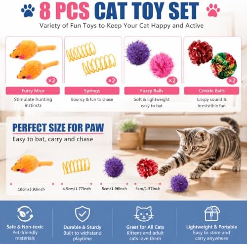 LOS ANDES 3-Way Y Cat Tunnel Toy Bundle with 8 Pcs Interactive Pet Toys for Indoor Cats Rabbits