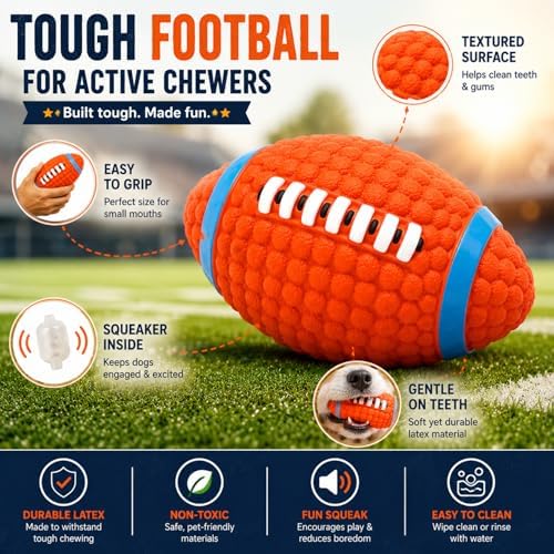 Dog Toys for Small Dogs, 5 Pack Interactive Dog Toy Bundle with Plush Duck, Squeaky Football Chew Toy, Rope Tug Toy and Waste Bags, Enrichment & Training Toys for Small BreedsRed