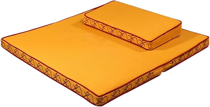 Portable Foldable Meditation Cushion Mat Set with Washable Cotton Linen Cover, Larger Thick Yoga Mat Bolster Floor Pillows Seating for Adults Meditation Accessories yellow-60CM