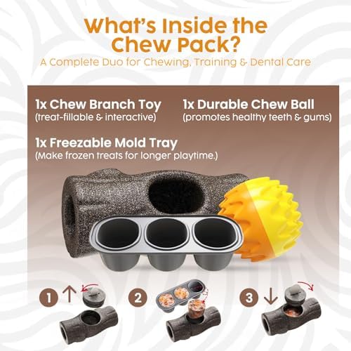 Dog Toy Bundle for Aggressive Chewers – Durable Chew Ball & Treat Dispenser – Tough Dog Toys for Large Dogs, Heavy Chewers – Non-Toxic Rubber, Interactive, Teeth Cleaning, Indoor/Outdoor Play