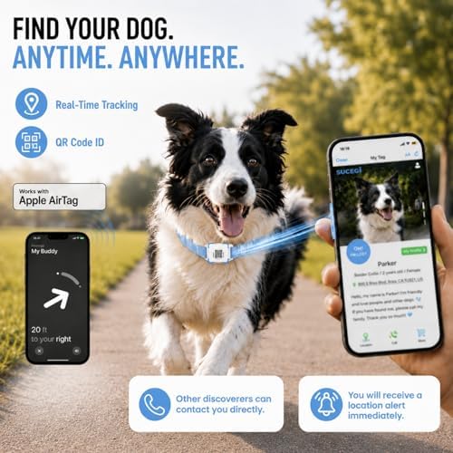 AirTag Dog Collar with QR Code ID, Dog Collar with Air Tag Holder, Blue, XL