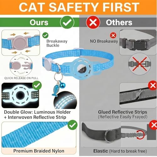 Glow AirTag Cat Collar, Breakaway Reflective Adjustable Kitten Collar