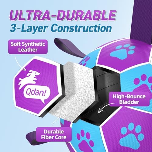 QDAN Dog Toy Soccer Ball, Durable Dog Balls for 30-90 lbs Small Medium Dogs