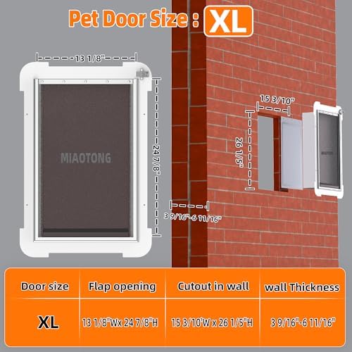 3-Flap Never Rust Extra Large Dog Door for Wall with Sliding Lock Panel | Steel Frame & Telescoping Tunnel Pet Door, Extreme Weather Durable, Weatherproof Doggy Door for Wall (Pets Up to 220 Lb)
